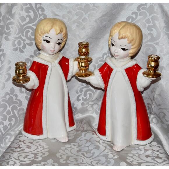 HOLT-HOWARD Christmas Holiday Ceramic Choir Girls Hand Painted Candle Holders - Picture 4 of 7